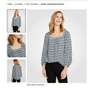 Ann Taylor Floral Square Neckline Career Fall Top